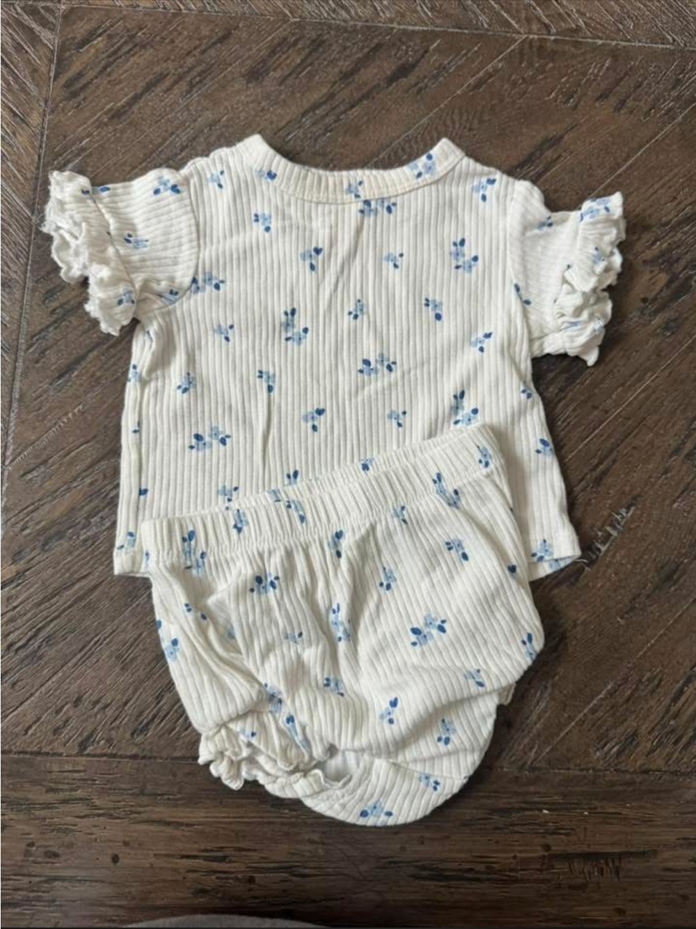 Cat & Jack Cream Ribbed Baby Top and Bloomers with Blue Floral Print